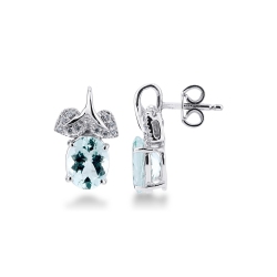 Boucles d’oreilles feuille en or blanc 750 avec aigue-marine et diamants