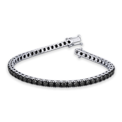 Bracelet tennis en or blanc 18k avec diamants noirs