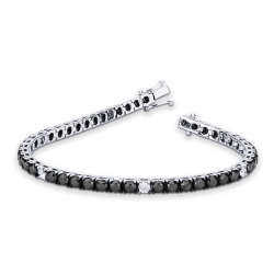 Bracelet tennis en or blanc 18k serti de diamants noirs alternés avec des diamants