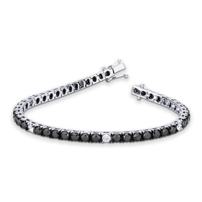 Bracelet tennis en or blanc 18k serti de diamants noirs alternés avec des diamants 