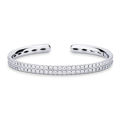 Bracelet rigide en or blanc 18k double rangee de diamants