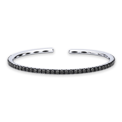 Bracelet rigide en or blanc 18 carats avec diamants noirs 