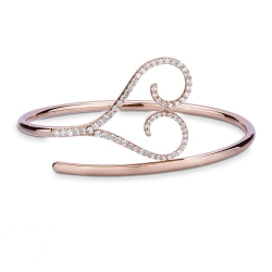Bracelet semi-rigide or rose 18k cœur en diamants