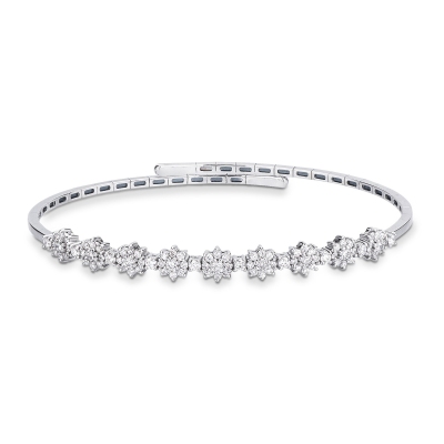 Bracelet semi-rigide avec fleurs et feuilles or 18kt diamants