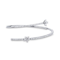 Bracelet semi rigide à ressort en or blanc 18k avec motif floral et diamants
