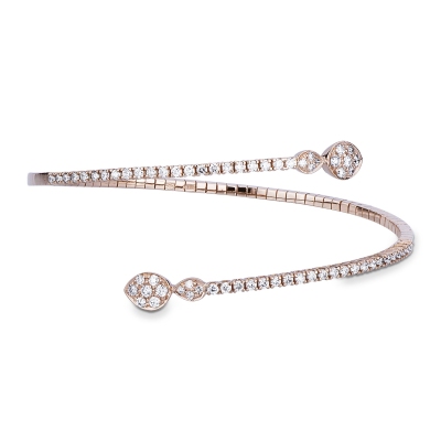 Bracelet semi rigide en or rose 18k avec gouttes et diamants