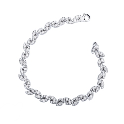 Bracelet en or blanc 18k motif feuilles diamants