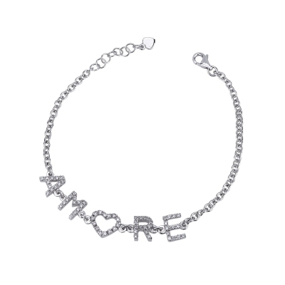 Bracelet personnalisé  AMORE  en or blanc 750 et diamants