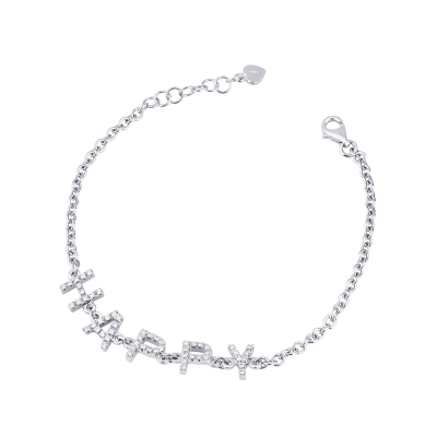Bracelet personnalisé  HAPPY  en or blanc 750 et diamants 