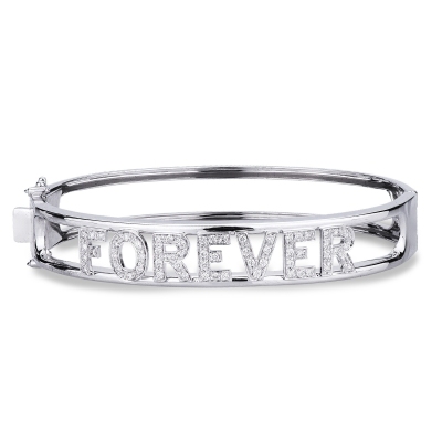 Bracelet personnalisé  FOREVER  en or blanc 750 et diamants
