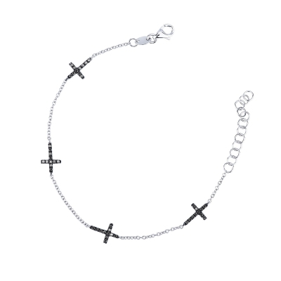 Bracelet en or blanc 18 carats avec des croix en diamants noirs