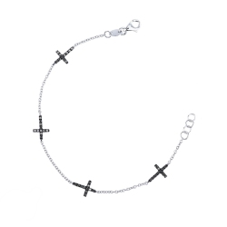 Bracelet en or blanc 750 avec des croix en diamants noirs