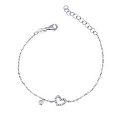 Bracelet en or blanc 18k avec cœur et diamants