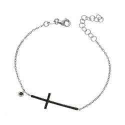 Bracelet croix homme diamants noirs or blanc 18k
