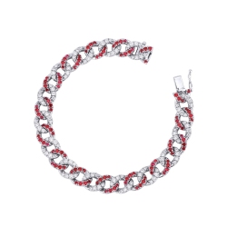 Bracelet gourmette en or blanc 18K avec rubis et diamants