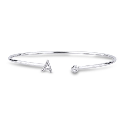 Bracelet rigide avec lettre  A en or blanc 18 carats et diamants 