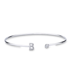 Bracelet rigide en or blanc 18k orné d’une lettre B et diamants