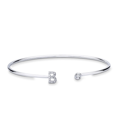 Bracelet rigide en or blanc 18k orné d’une lettre B et diamants