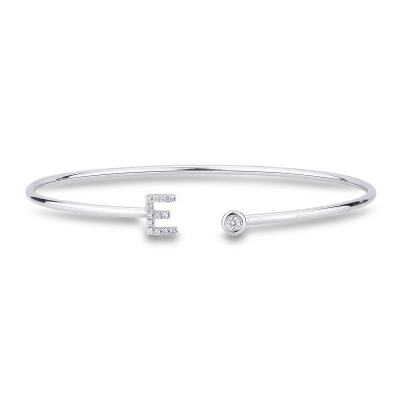 Bracelet rigide avec lettre  E en diamants et or blanc 750