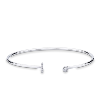 Bracelet rigide avec lettre  I en diamants et or blanc 750