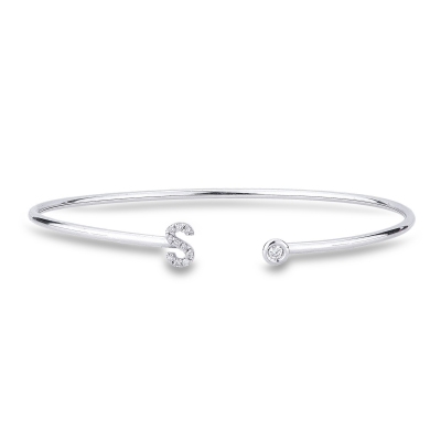Bracelet rigide avec lettre  S en diamants et or blanc 750