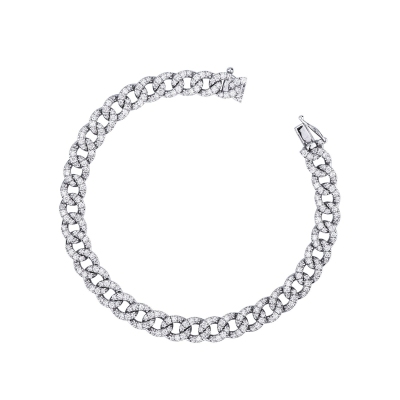 Bracelet gourmette en or blanc avec diamants