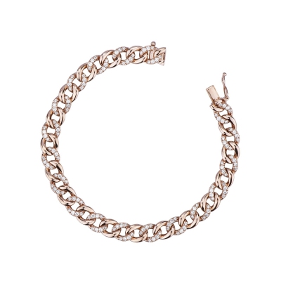 Bracelet gourmette en or rose 18k avec diamants