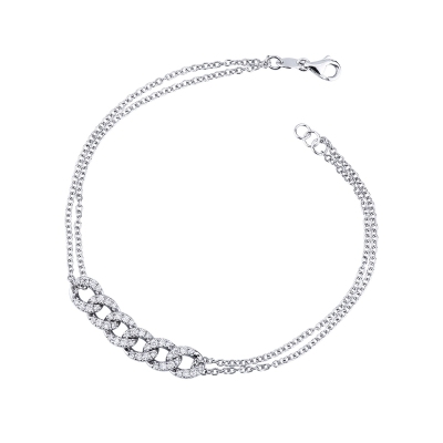 Bracelet gourmette 6 maillons rolò en or blanc 18k avec diamants, 19,0+0,5 cm