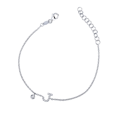 Bracelet en or blanc 18k avec lettre J et diamants