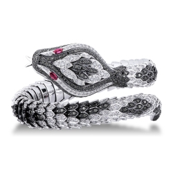Bracelet Serpent Or Blanc 18k avec Diamants noirs et Rubis