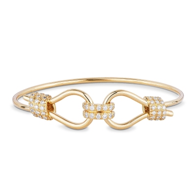 Bracelet rigide en or jaune 18K nœuds et diamant