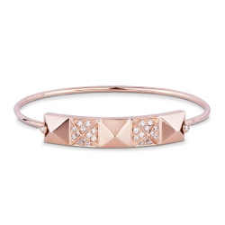 Bracelet avec plaque en Or Rose 18k avec clous et diamants