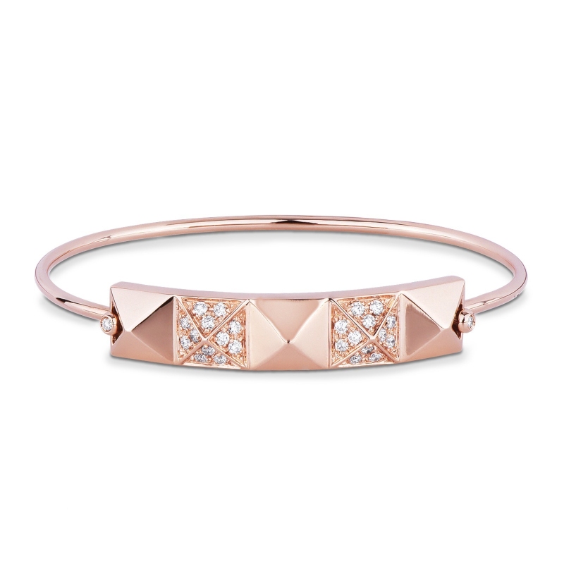 Bracelet avec plaque en Or Rose 18k avec clous et diamants
