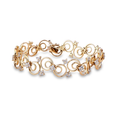 Bracelet en or jaune 18k avec cercles incrustés de diamants