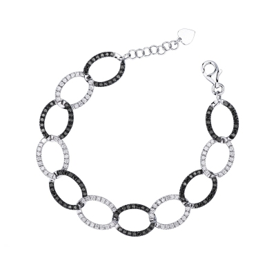 Bracelet ovales en or blanc 18K avec diamants noirs et blancs