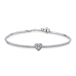 Bracelet rigide en or blanc 18k torsadé avec cœur en diamants