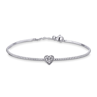 Bracelet rigide en or blanc 18k torsadé avec cœur en diamants