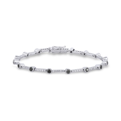Bracelet Alterné en Or Blanc 18k avec Diamants Noirs et Blancs
