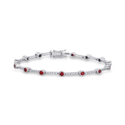 Bracelet alterné en or blanc 18 carats avec des segments sertis de rubis