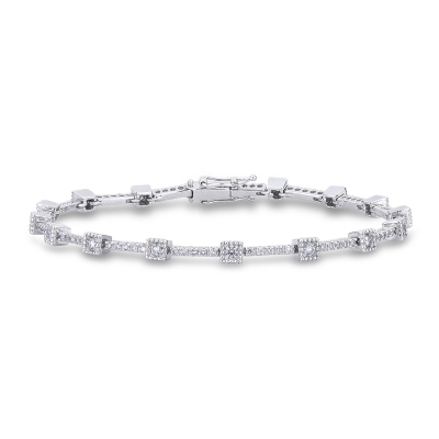 Bracelet en or blanc 18k avec segments carrés et diamants