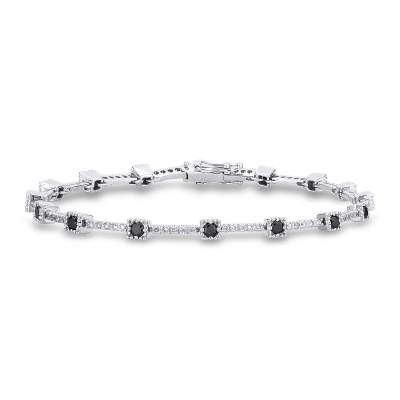 Bracelet alterné en or blanc 18k avec diamants noirs et blancs