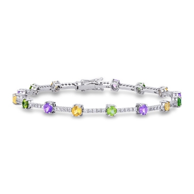 Bracelet en or blanc 18 carats avec diamants et 15 topazes multicolores