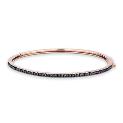 Bracelet rigide en or rose 18k avec des diamants noirs