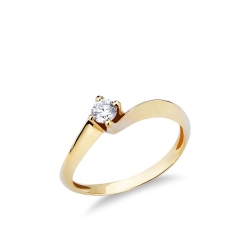 Solitaire à quatre griffes en or jaune 18 carats avec un diamant de 0,20 ct