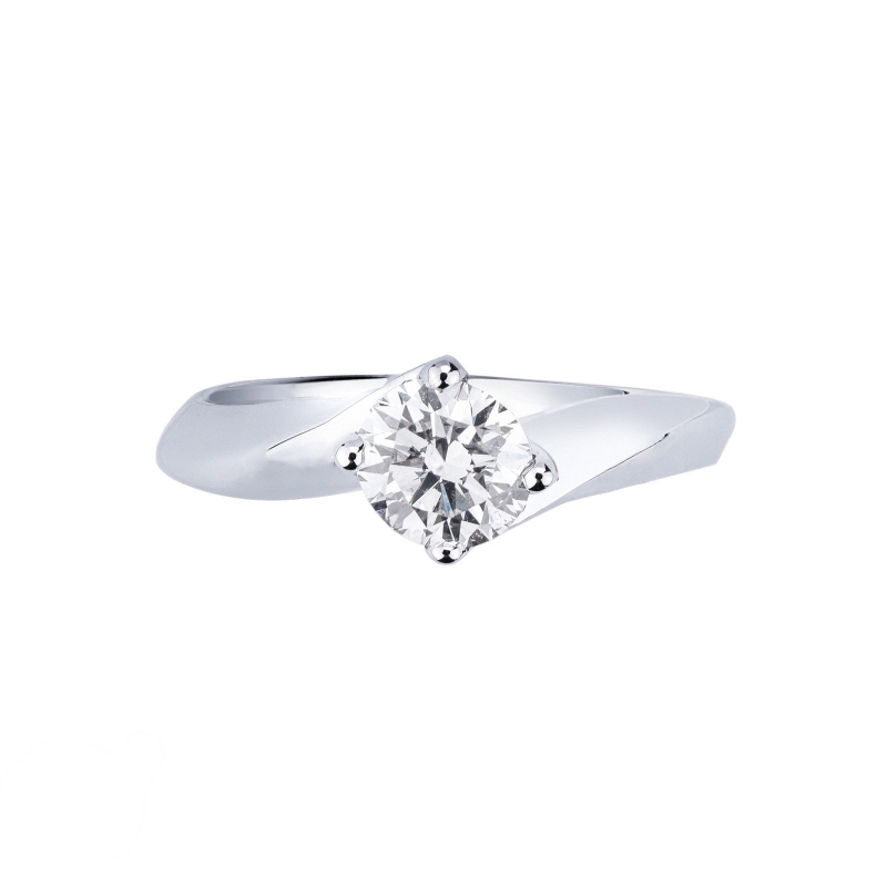 Solitaire en or blanc 750 avec brillant 0.90 ct  Solitaire en or blanc 750 avec brillant 0.90 ct