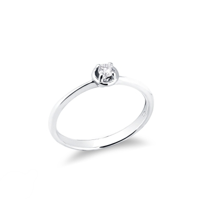 Bague solitaire or blanc 18k cœur diamant 0.10ct taille brillante