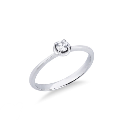 Bague solitaire diamant et or blanc 18k ,  ct. 0,15