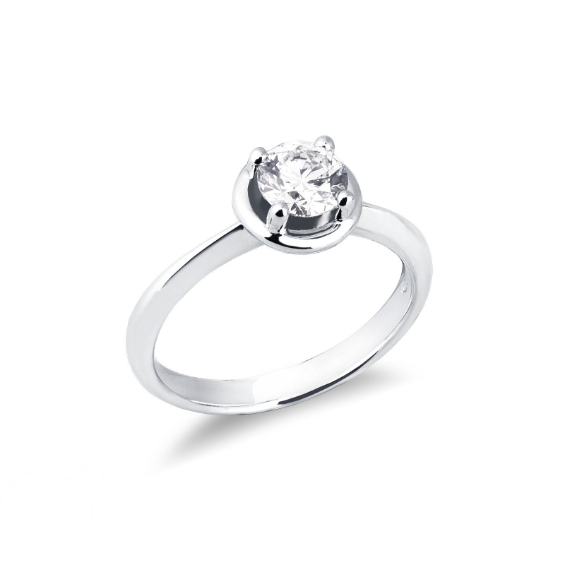 Bague solitaire or blanc 18k avec diamant taille brillante ct. 0,70