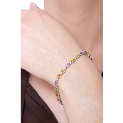 Bracelet en or blanc 18k avec topazes multicolores