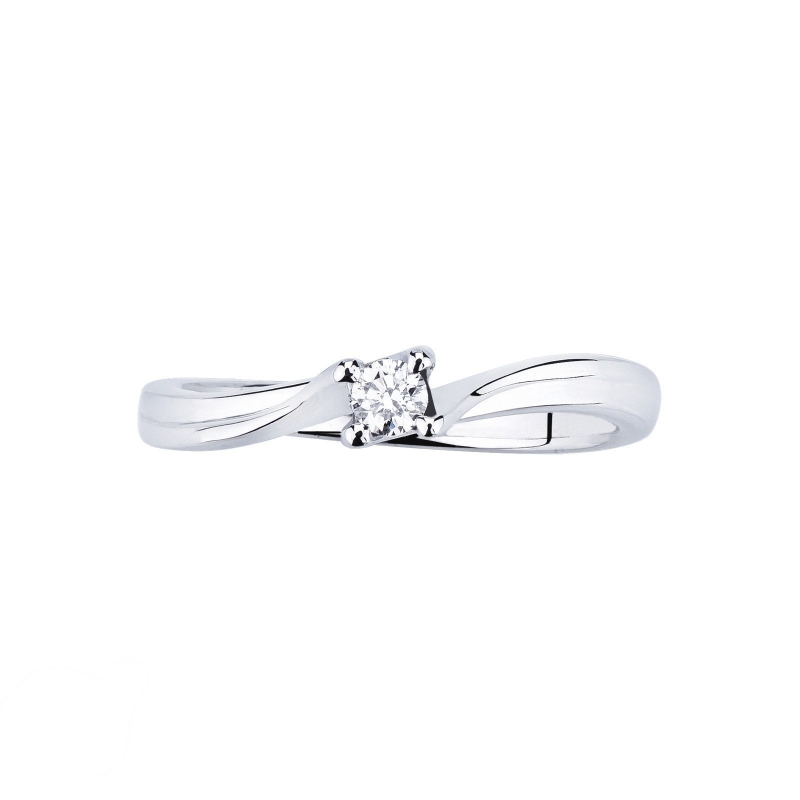 Solitaire bague en or blanc 18 ct avec diamant 0,10 ct